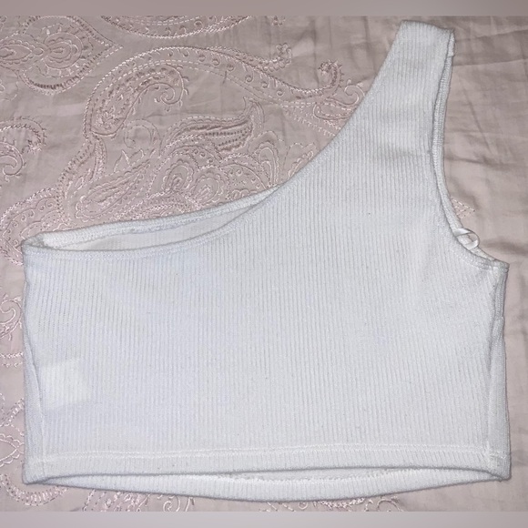 SHEIN Off White Ribbed One Shoulder Crop Top Size M - Picture 3 of 7